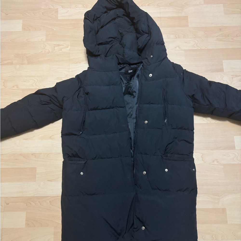 Women Black Hooded Puffer Coat Korean Fashion Style